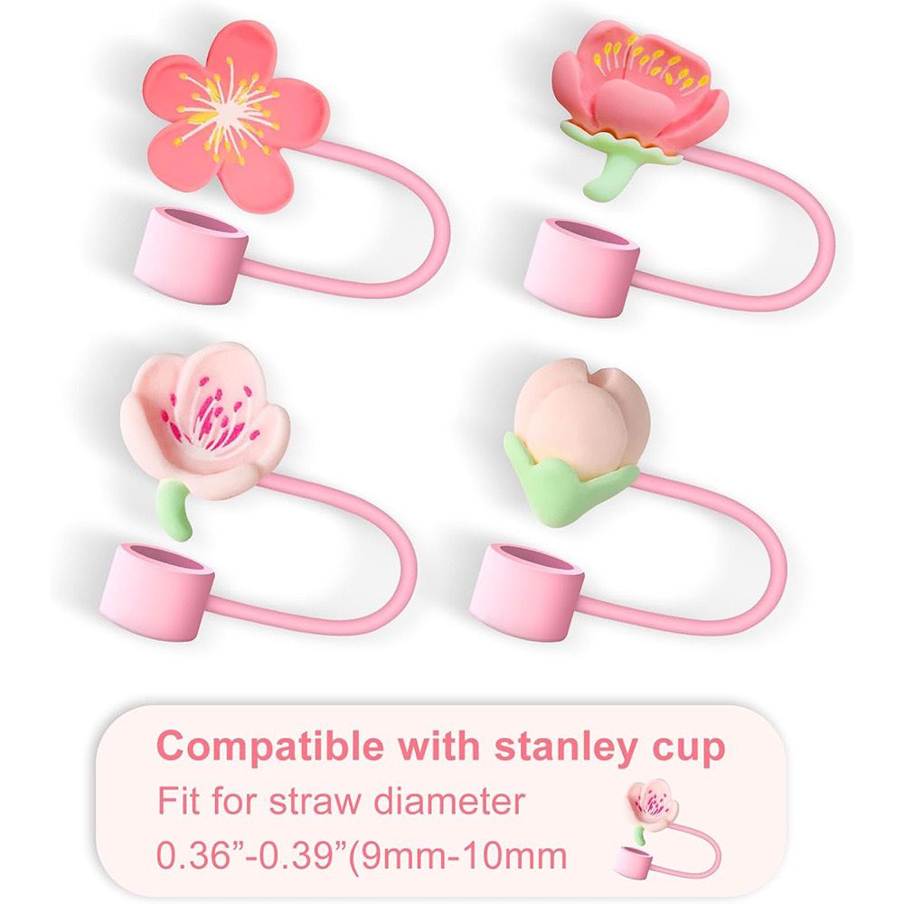 Peach blossom stamen straw cap Stanley cup. - Blend Gifts