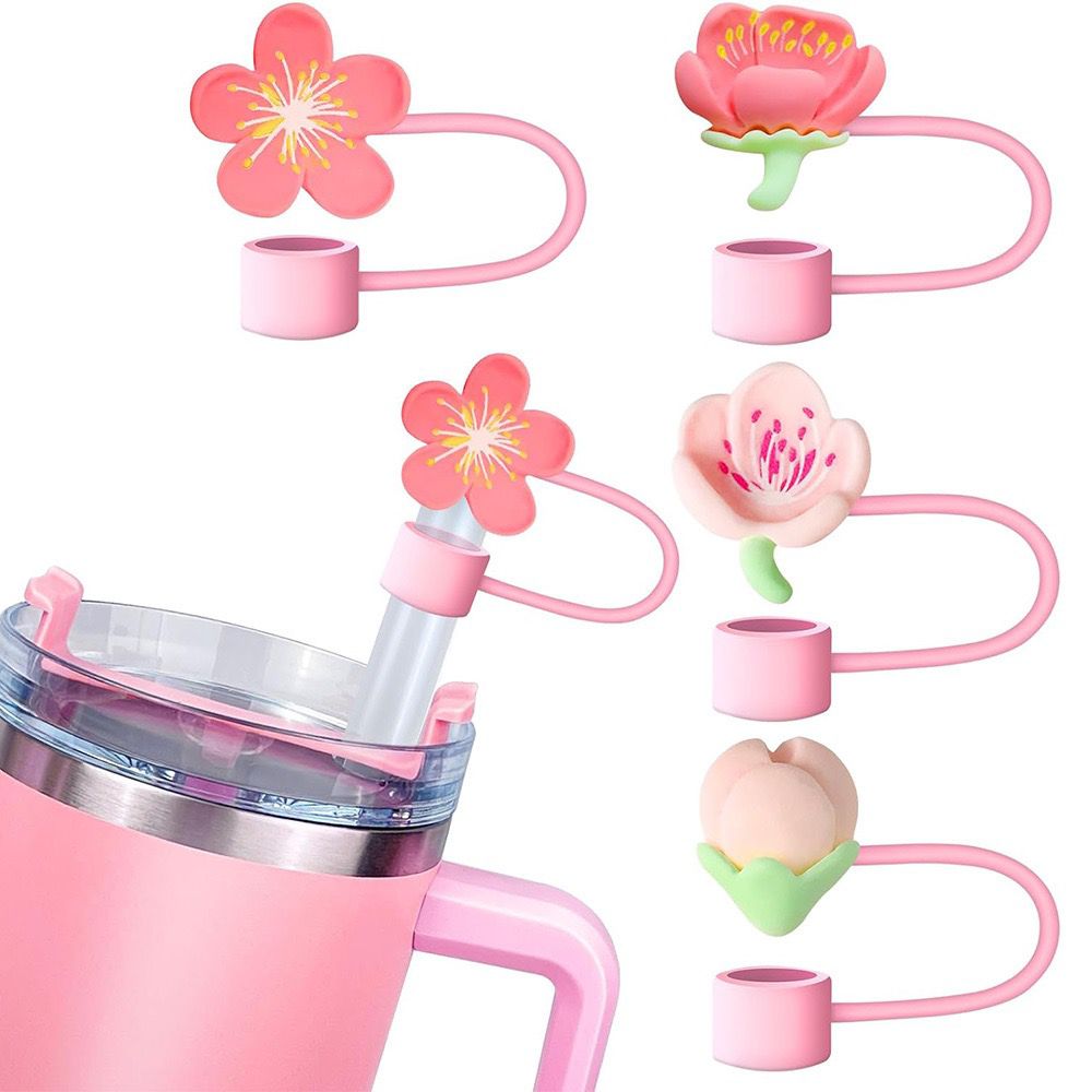 Peach blossom stamen straw cap Stanley cup. - Blend Gifts