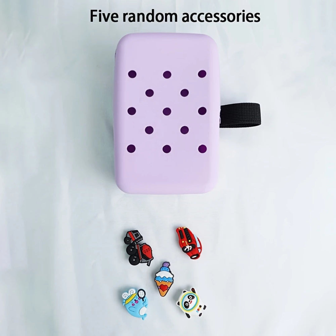 Colorful silicone pouch with playful charms
