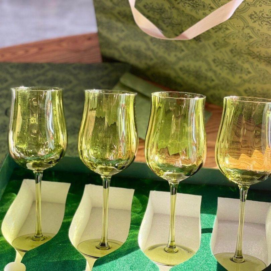 Gucci green-tinted wine glasses