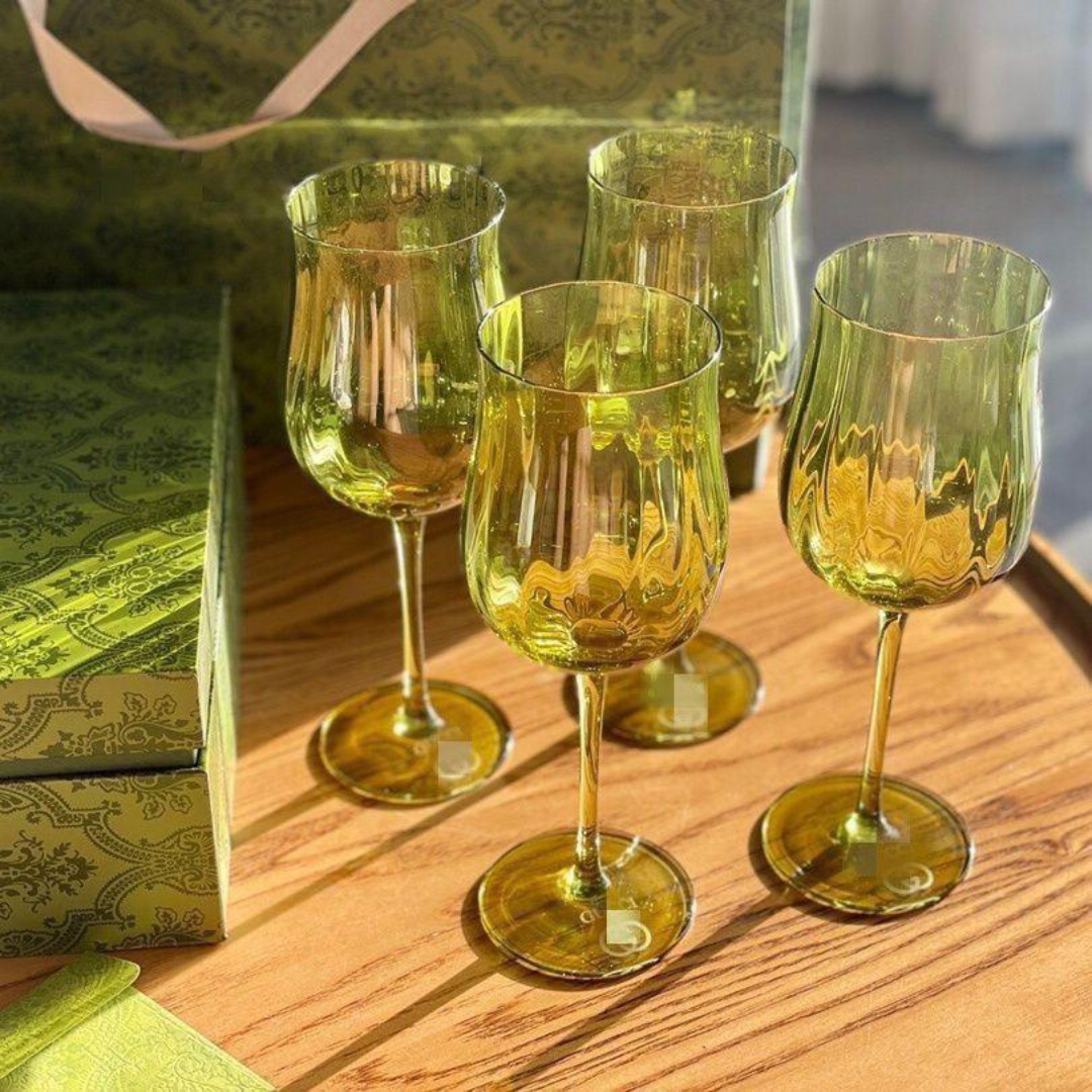 Gucci green-tinted wine glasses