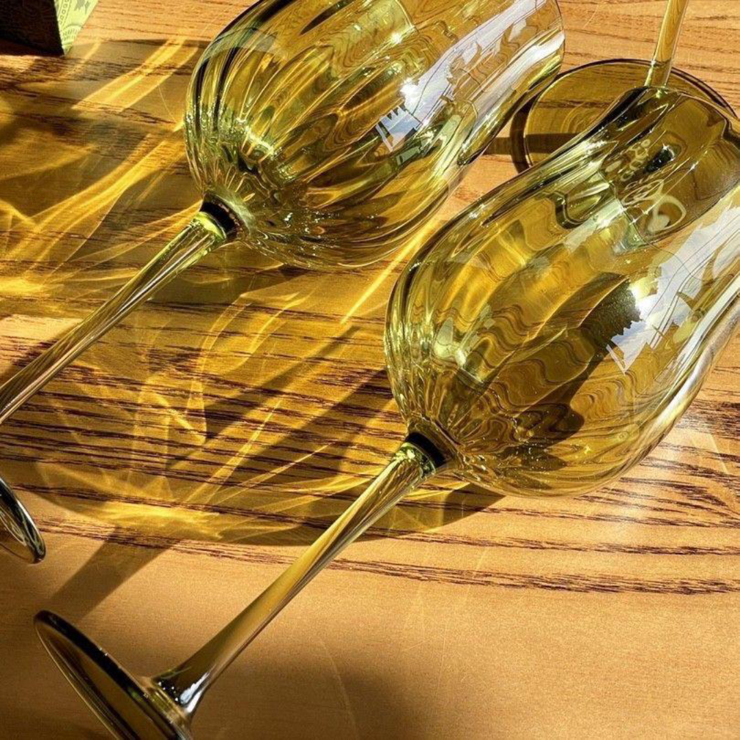 Gucci green-tinted wine glasses