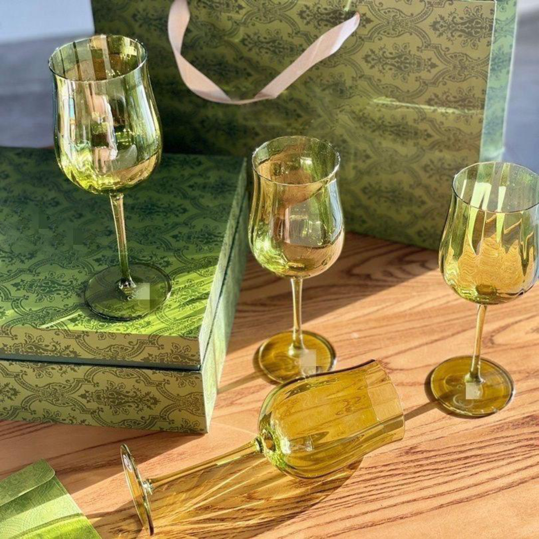 Gucci green-tinted wine glasses