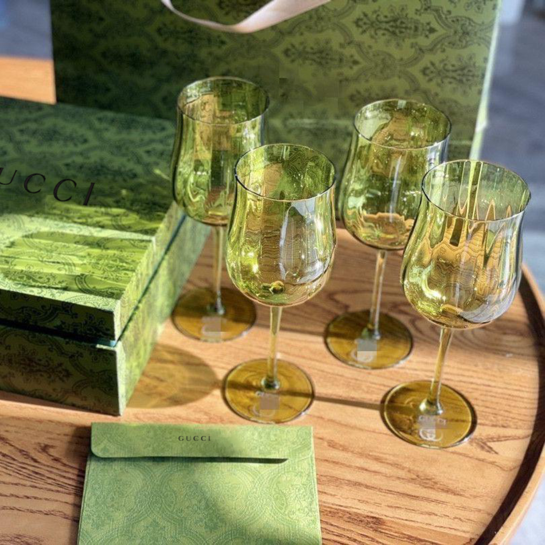Gucci green-tinted wine glasses