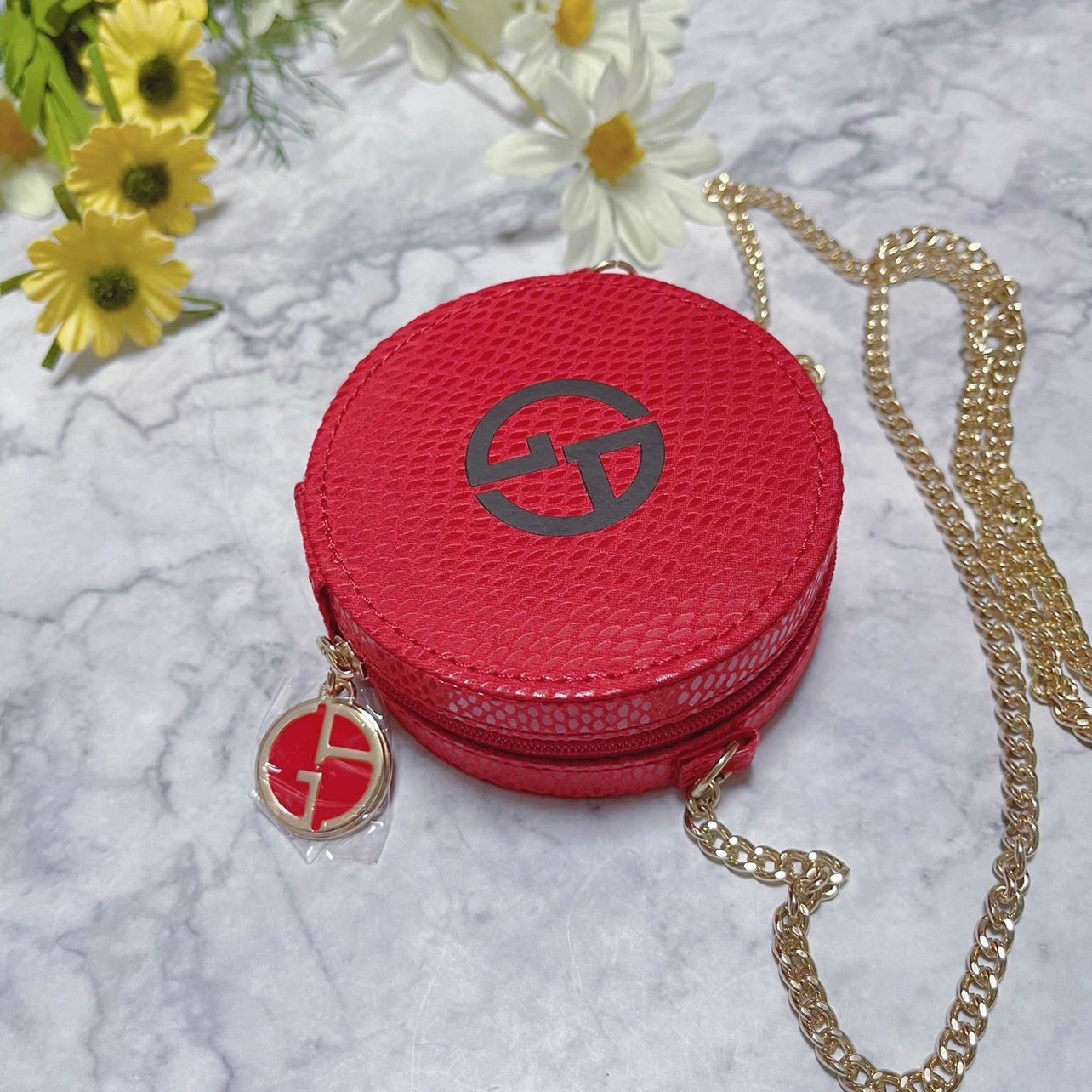 Armani Red Snake Pattern Velvet Cosmetic Bag
