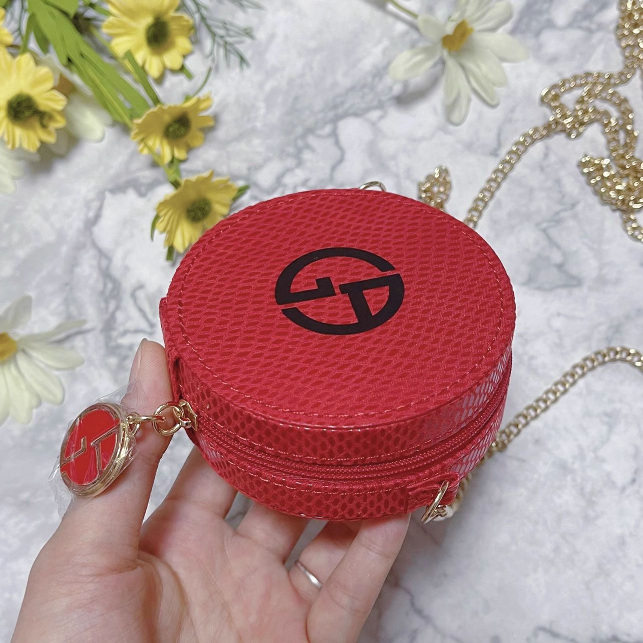 Armani Red Snake Pattern Velvet Cosmetic Bag