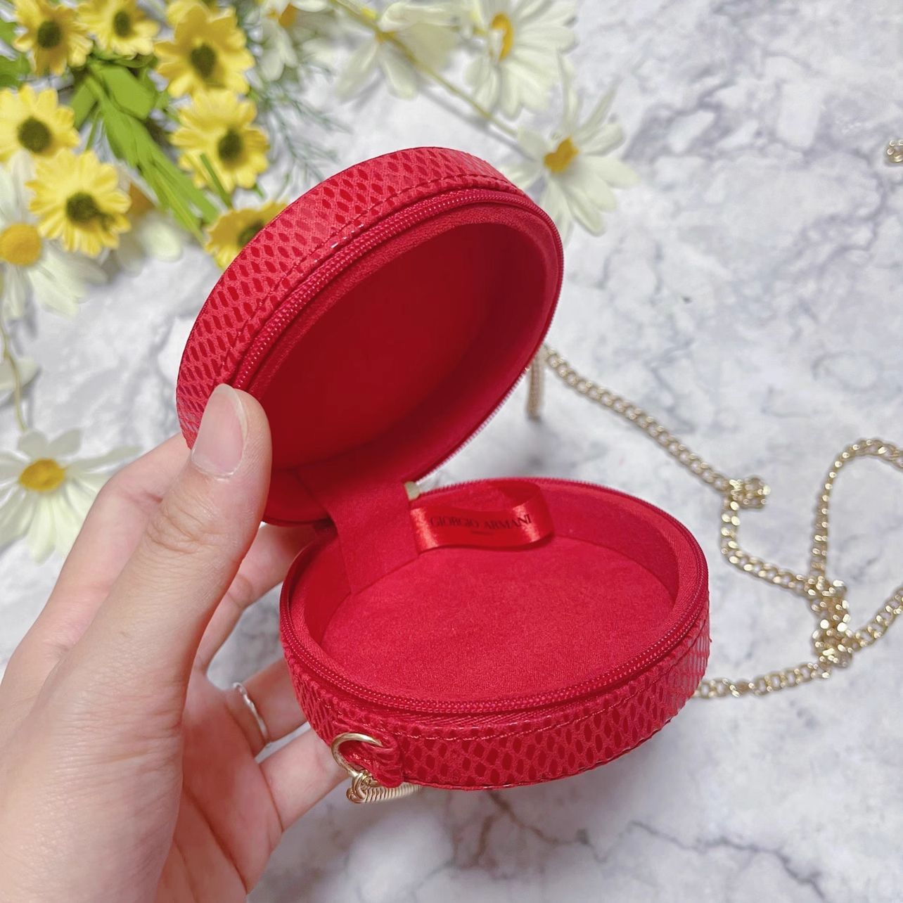 Armani Red Snake Pattern Velvet Cosmetic Bag