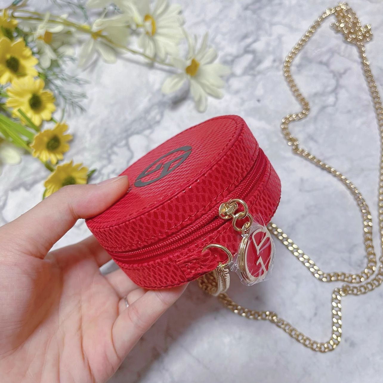 Armani Red Snake Pattern Velvet Cosmetic Bag