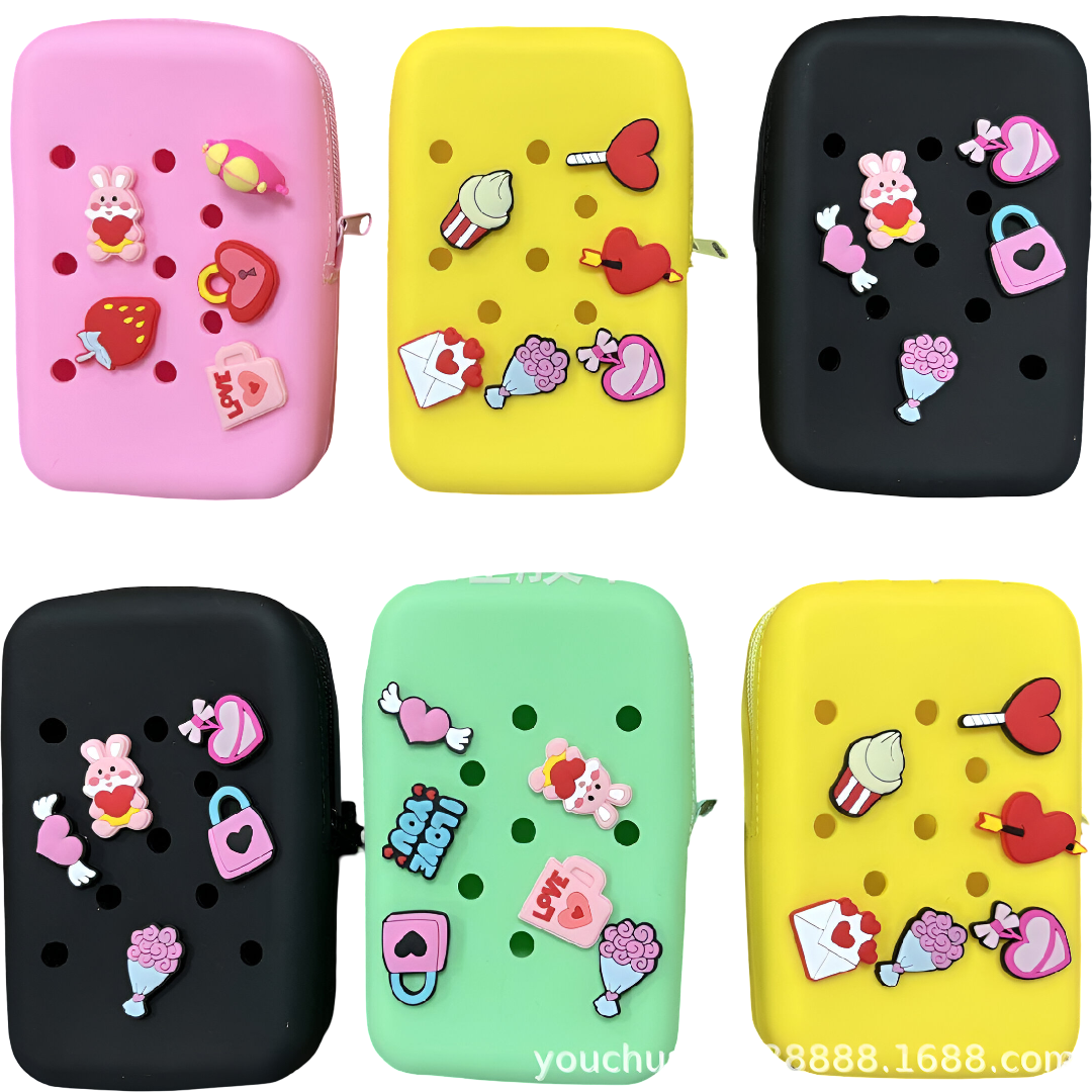 Colorful silicone pouch with playful charms