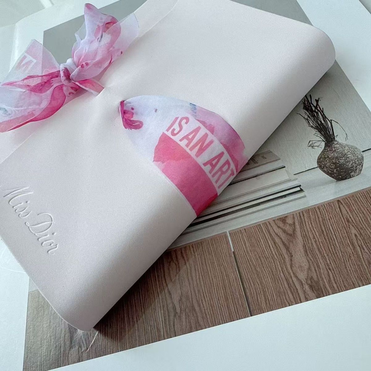 Dior Ribbon Bow Notebook with Pencil