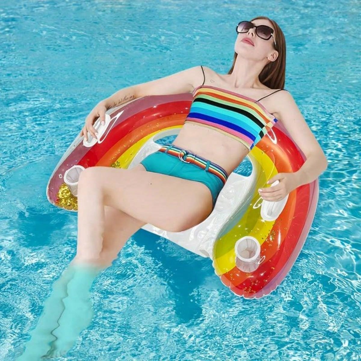 1pc Inflatable U-Shaped Rainbow Lounger