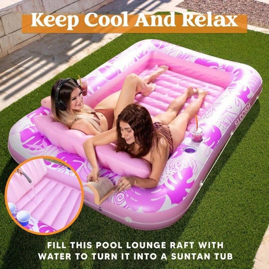 1pc Inflatable Sunbathing Pool Lounger With Cup Holder