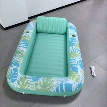 1pc Inflatable Sunbathing Pool Lounger With Cup Holder