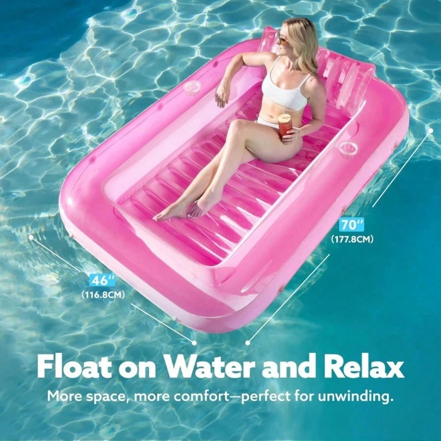 1pc Inflatable Sunbathing Pool Lounger With Cup Holder
