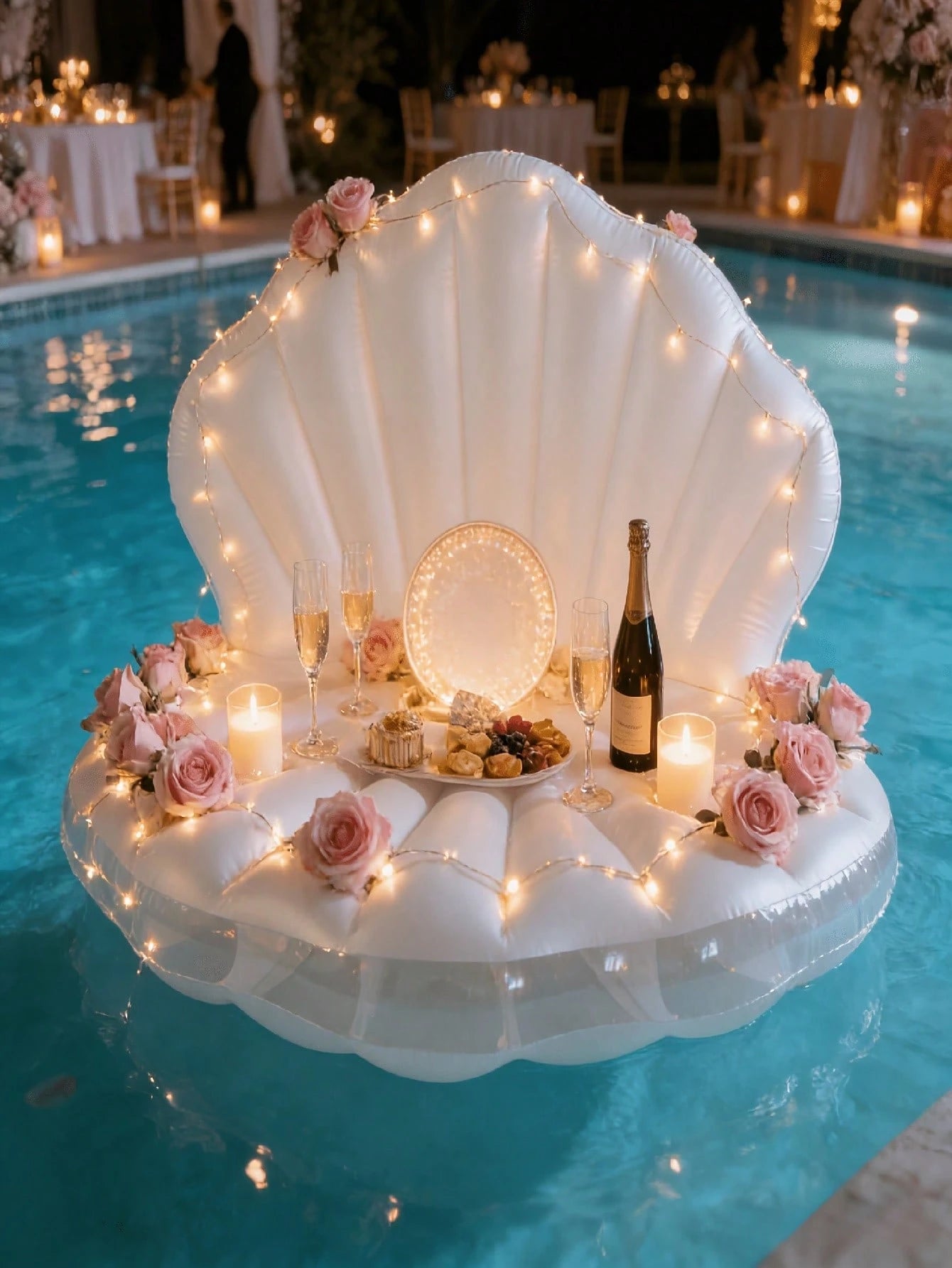 Inflatable White PVC Seashell Shaped Pool Float