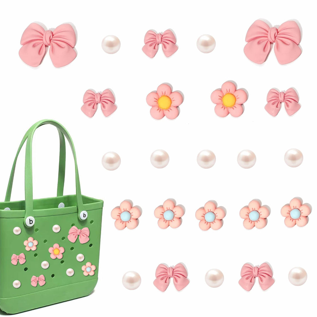 bag charms set featuring bows