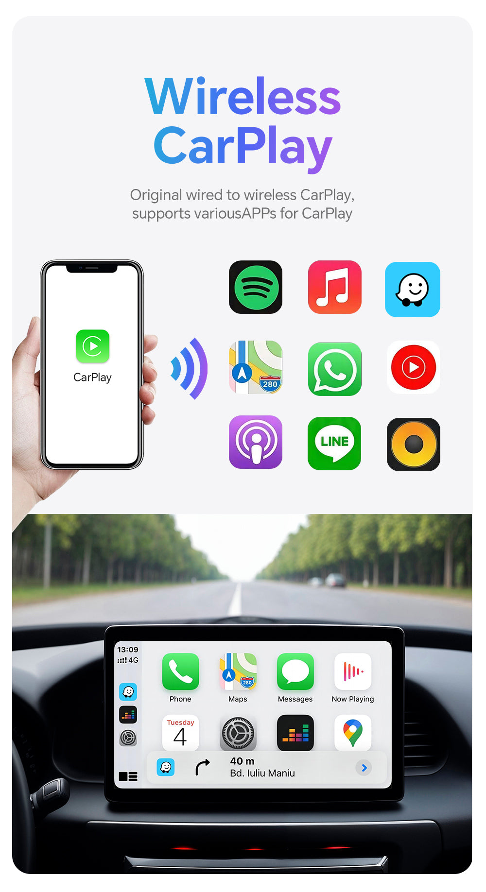 Wireless 2in1 Apple carplay & Android Auto