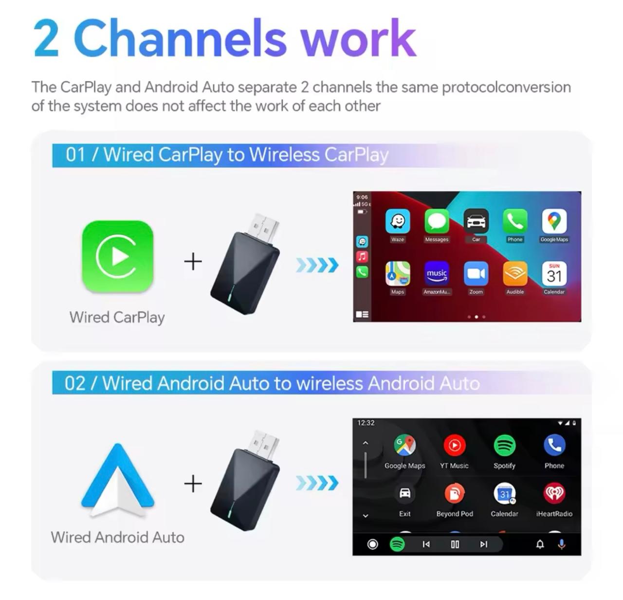 Wireless 2in1 Apple carplay & Android Auto