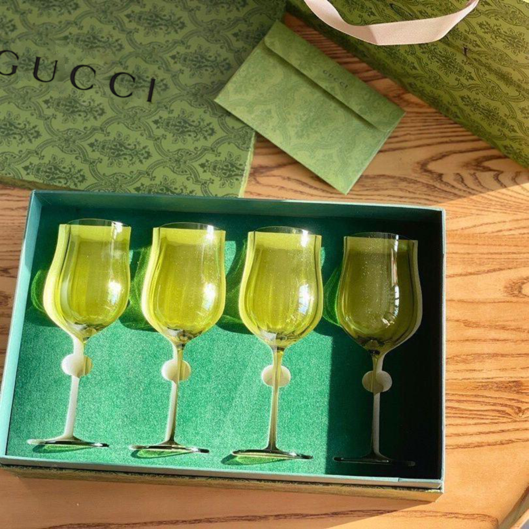 Gucci green-tinted wine glasses