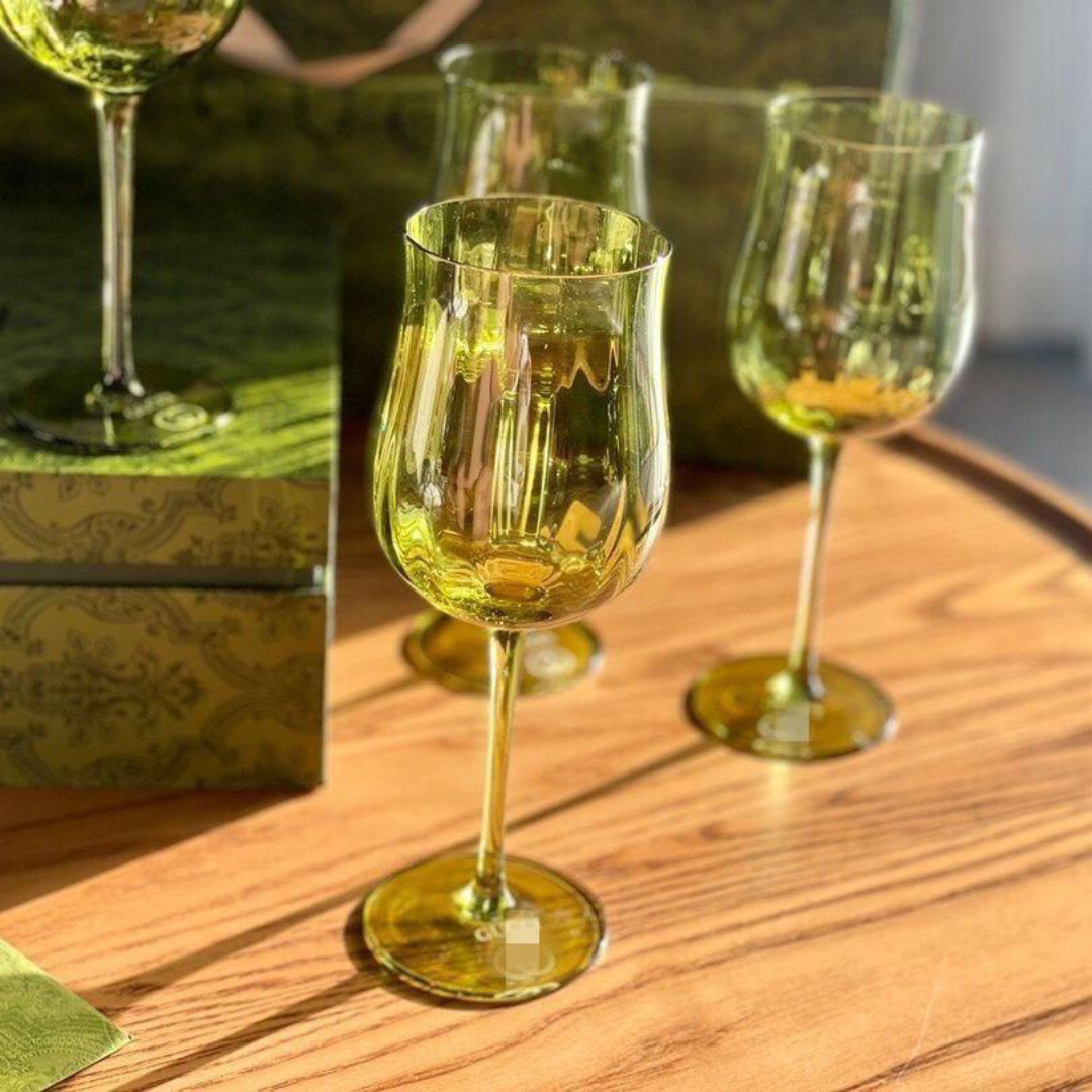 Gucci green-tinted wine glasses