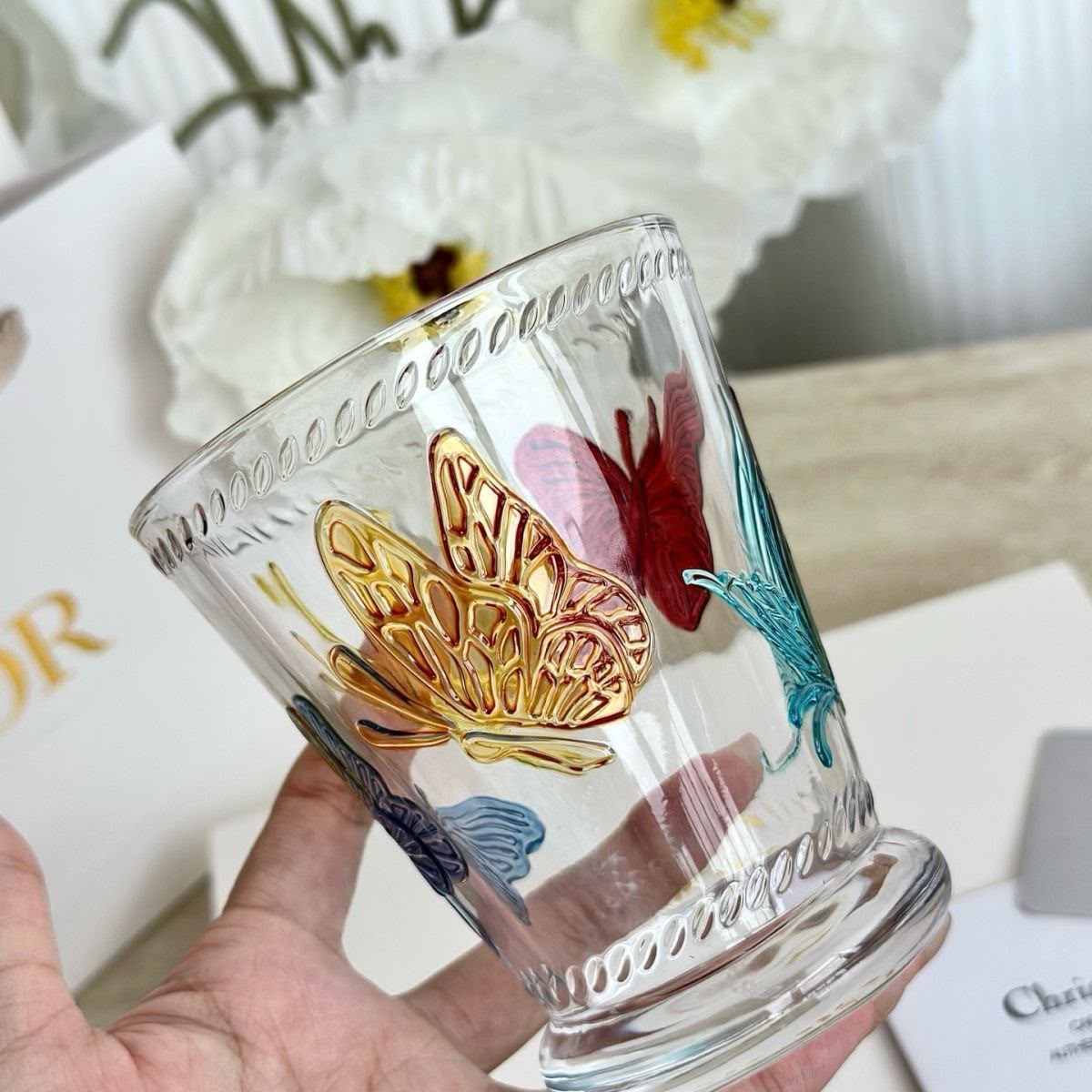 Christian Dior Hand Painted Glass Creative Graffiti Painting Stroke Water Cup
