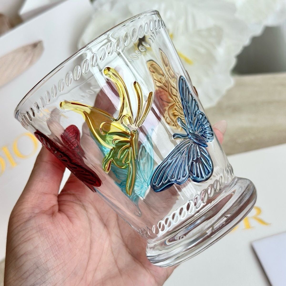 Christian Dior Hand Painted Glass Creative Graffiti Painting Stroke Water Cup