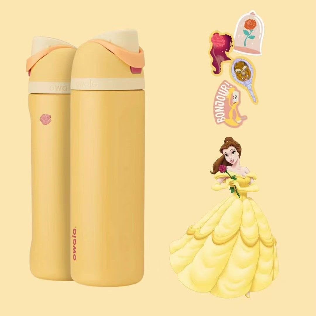 Owala Disney Princess FreeSip Insulated Stainless Steel Water Bottle with Straw and Sticker for Sports and Travel Owala