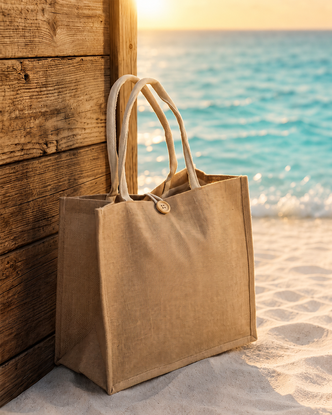 Natural Jute Tote Bag with Button Closure Blend Gifts