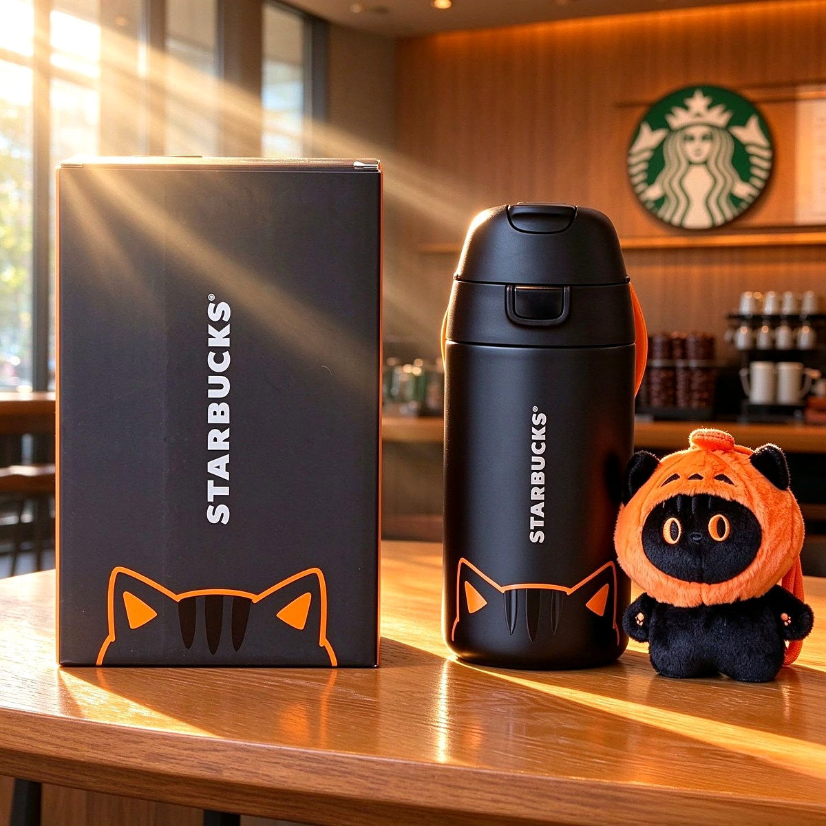 Starbucks 2026 Halloween Black Cat Stainless Steel Tumbler with Plush Charm