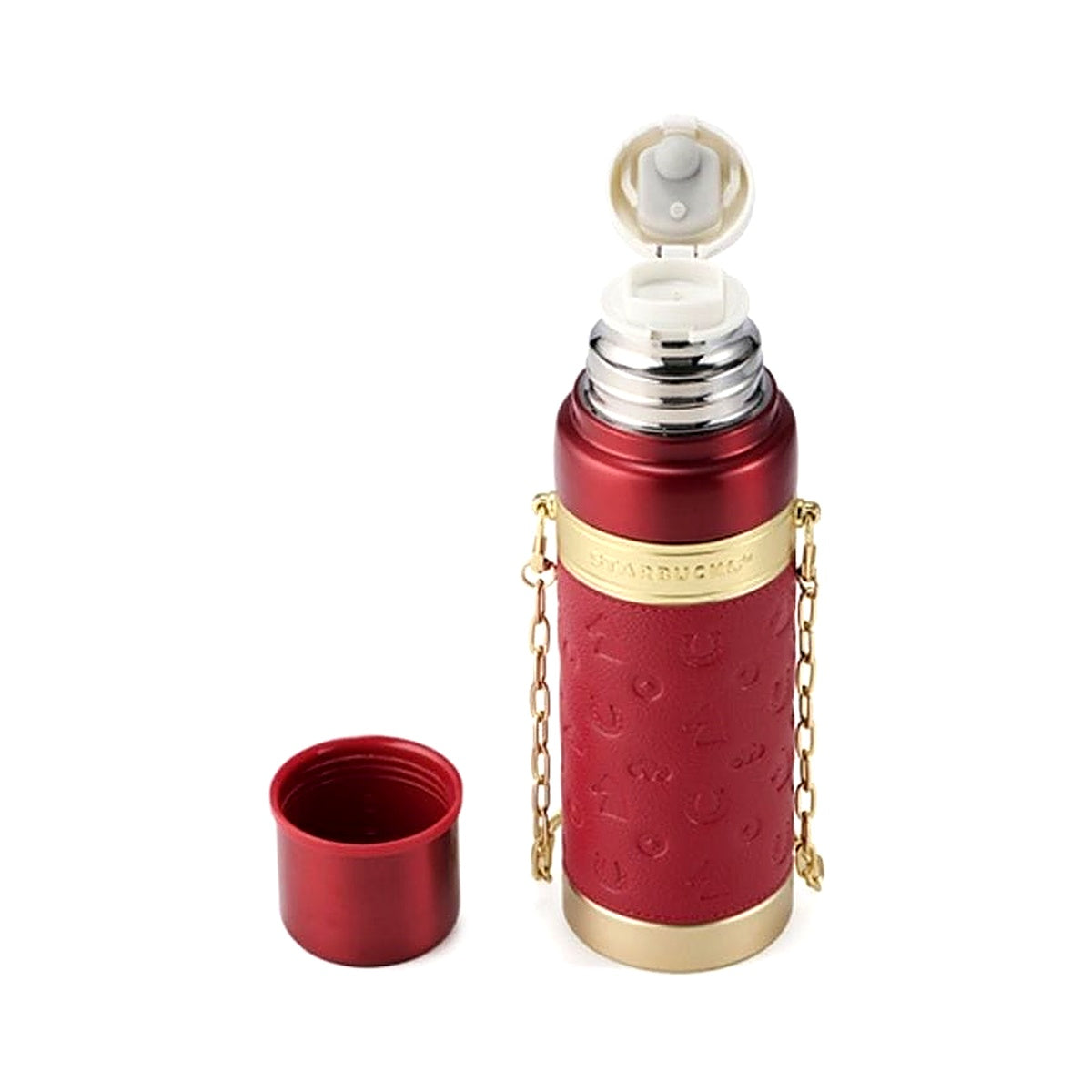 Starbucks 2026 Year of the Horse Red Leather Thermos with Gold Chain
