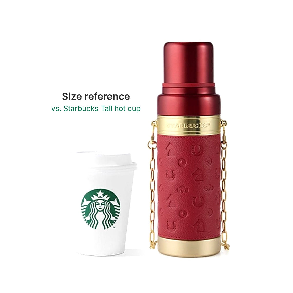 Starbucks 2026 Year of the Horse Red Leather Thermos with Gold Chain
