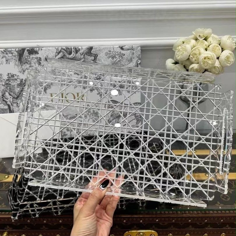 Christian Dior Checkered Pattern American Style Square Acrylic Resin Dishwasher Safe Transparent Glass Storage Tray