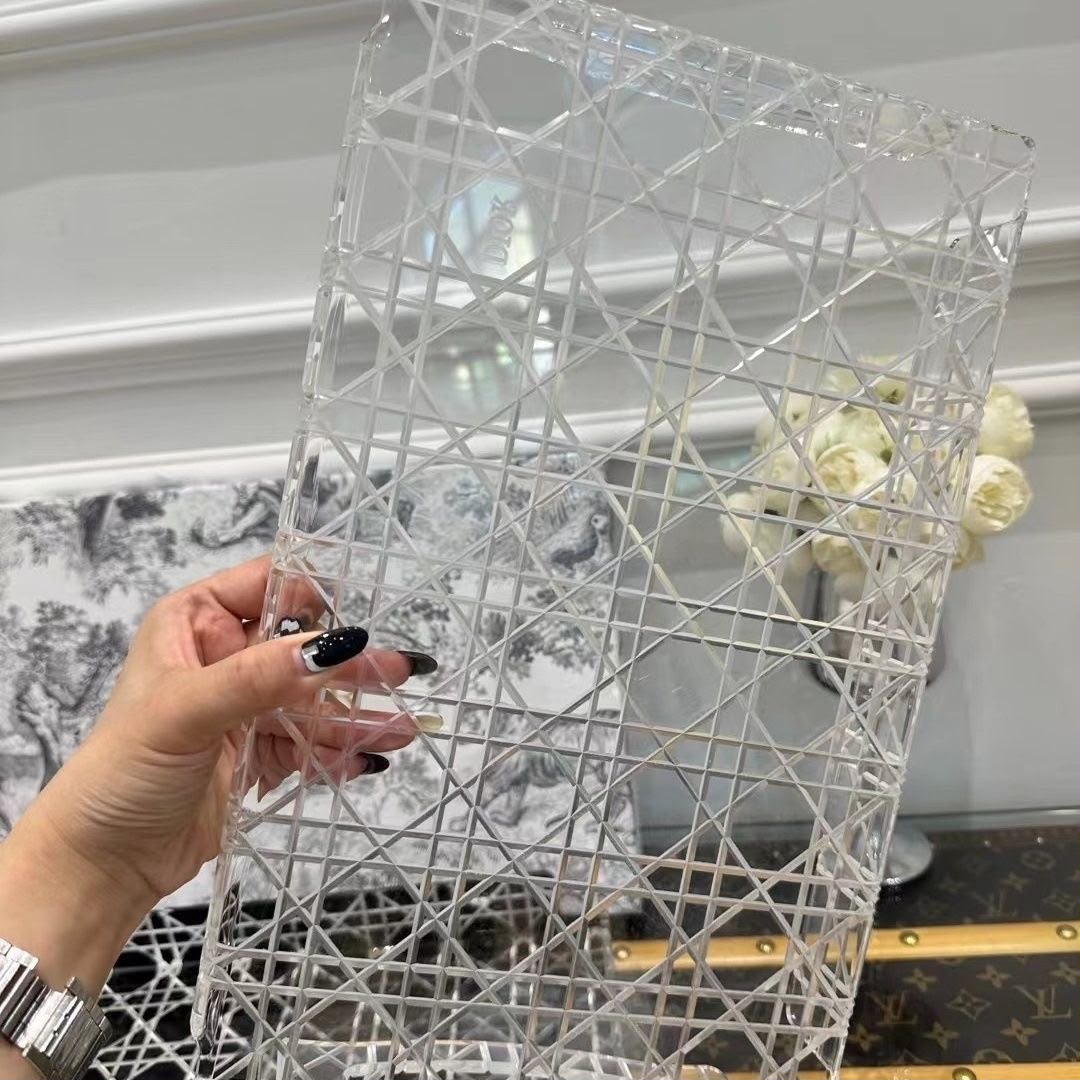 Christian Dior Checkered Pattern American Style Square Acrylic Resin Dishwasher Safe Transparent Glass Storage Tray