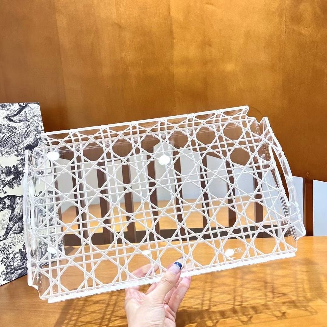 Christian Dior Checkered Pattern American Style Square Acrylic Resin Dishwasher Safe Transparent Glass Storage Tray