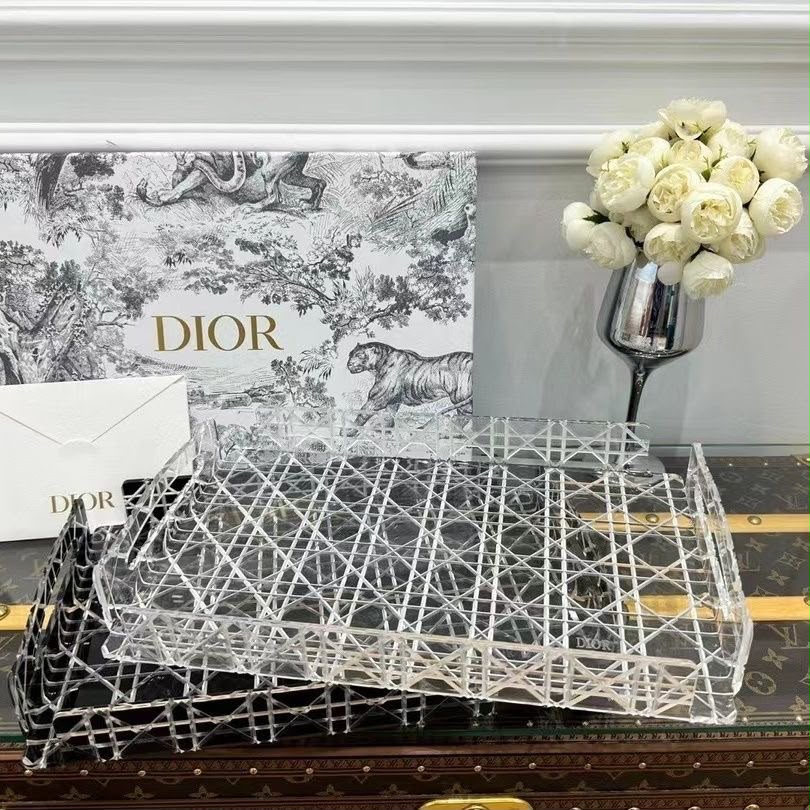 Christian Dior Checkered Pattern American Style Square Acrylic Resin Dishwasher Safe Transparent Glass Storage Tray