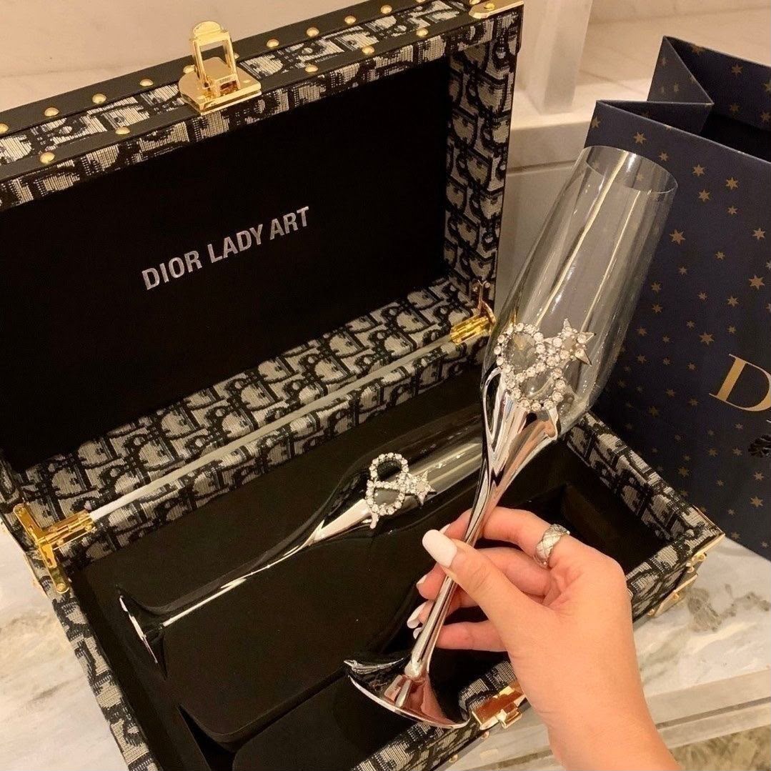 Christian Dior Lady Gift Box with Two Champagne Glasses Inside