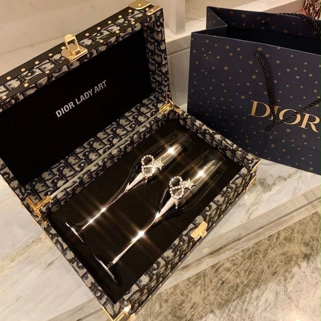 Christian Dior Lady Gift Box with Two Champagne Glasses Inside