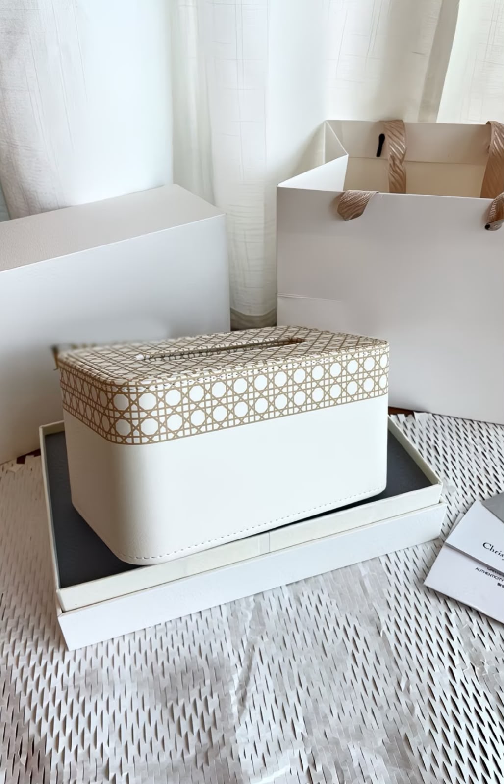 Christian Dior Leather Square Cardboard Box Tissue Holder