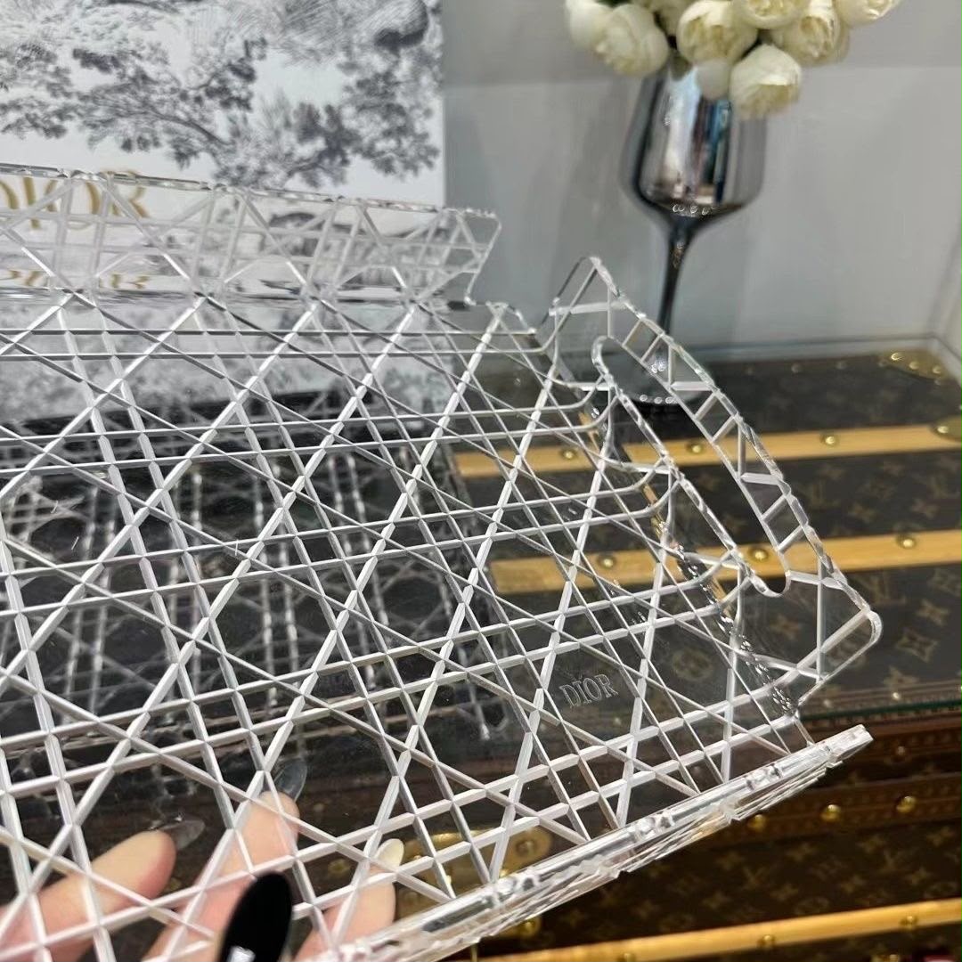 Christian Dior Checkered Pattern American Style Square Acrylic Resin Dishwasher Safe Transparent Glass Storage Tray