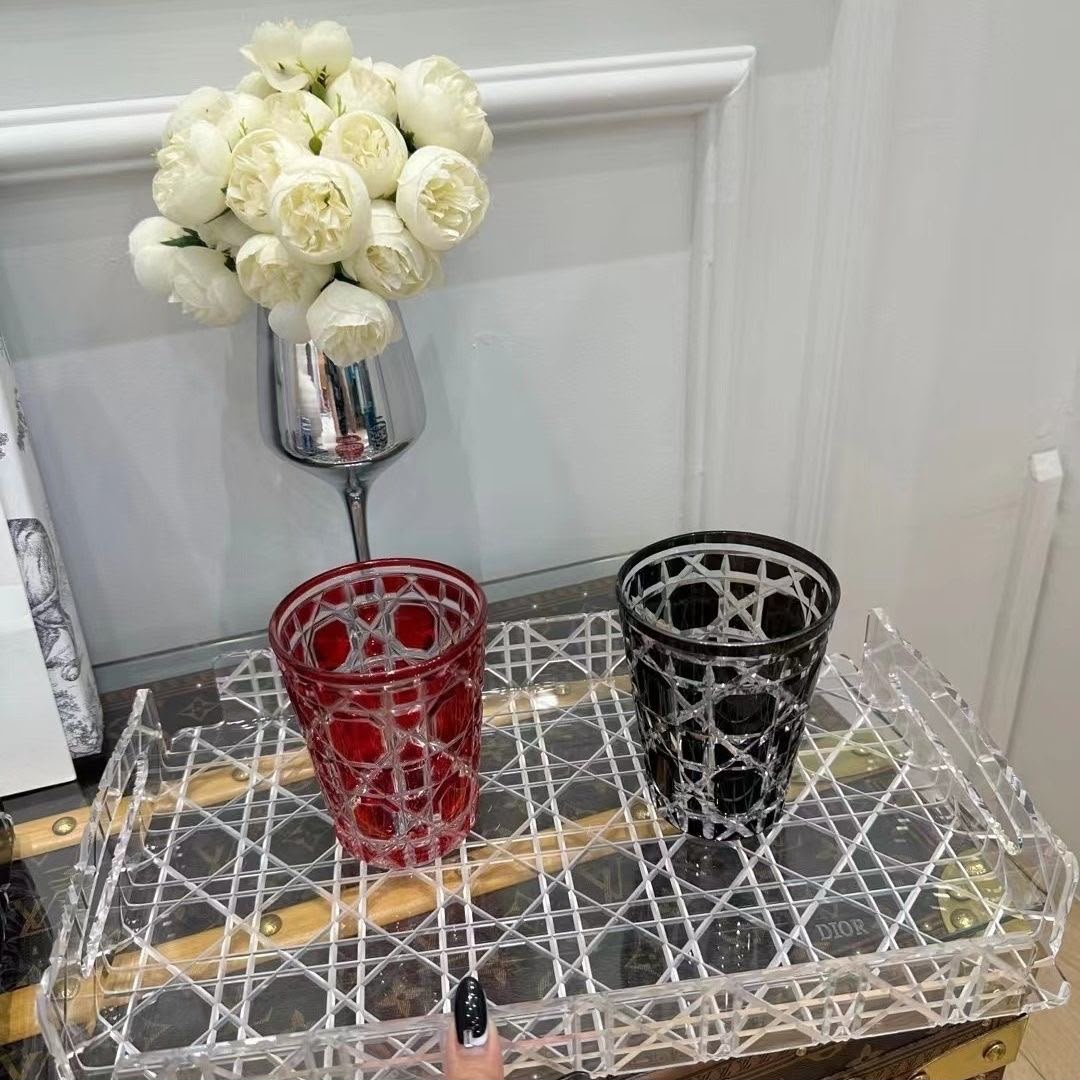 Christian Dior Checkered Pattern American Style Square Acrylic Resin Dishwasher Safe Transparent Glass Storage Tray