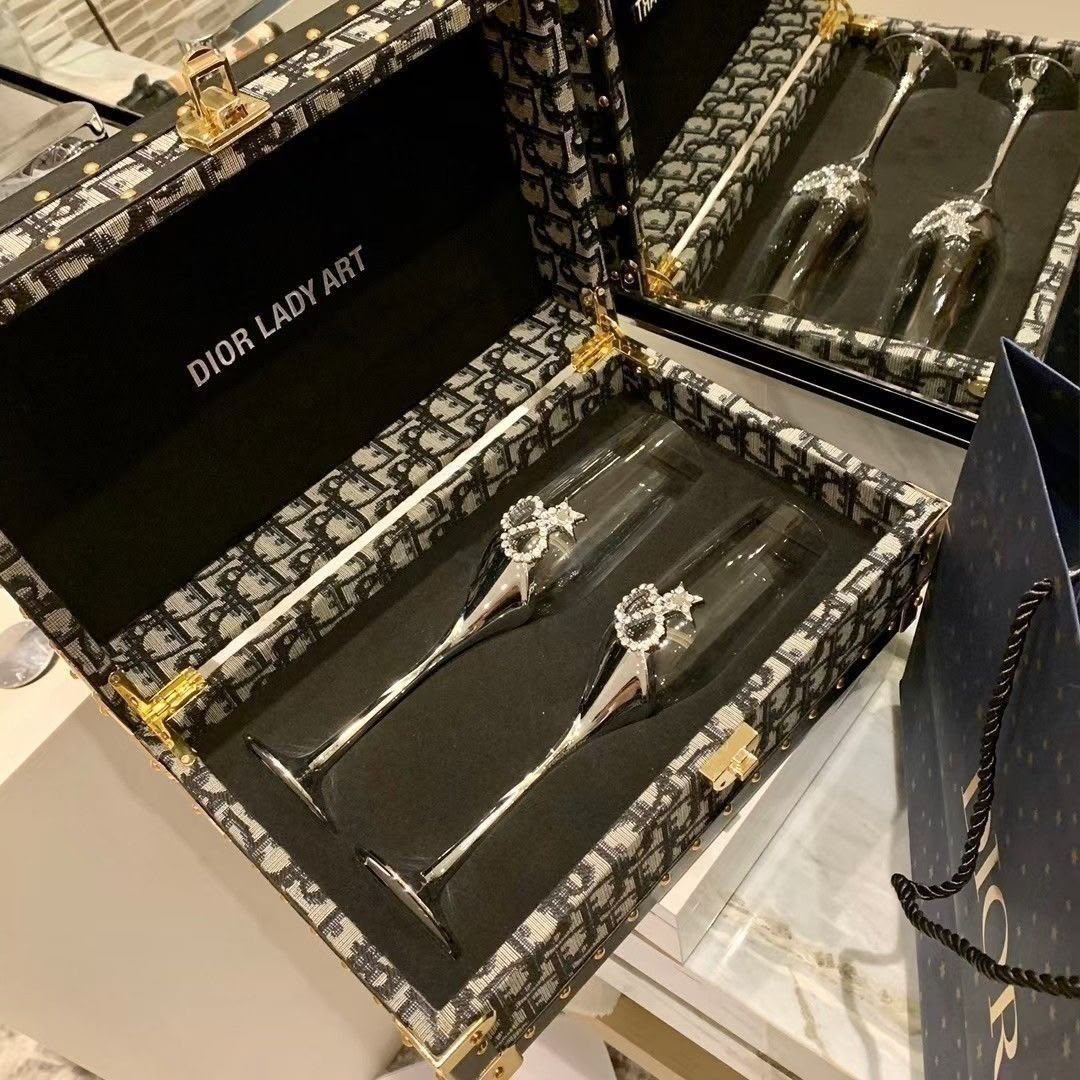 Christian Dior Lady Gift Box with Two Champagne Glasses Inside